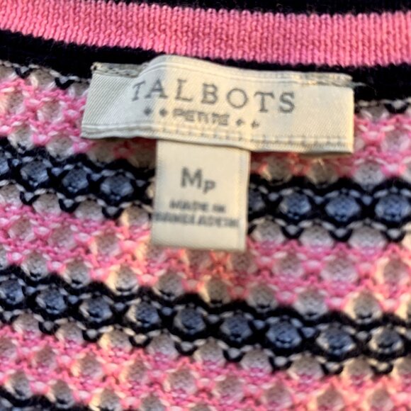 Talbots Cardigan Sweater Womens M Petite Pink Blue White Button Up Polka Dots - Picture 3 of 11